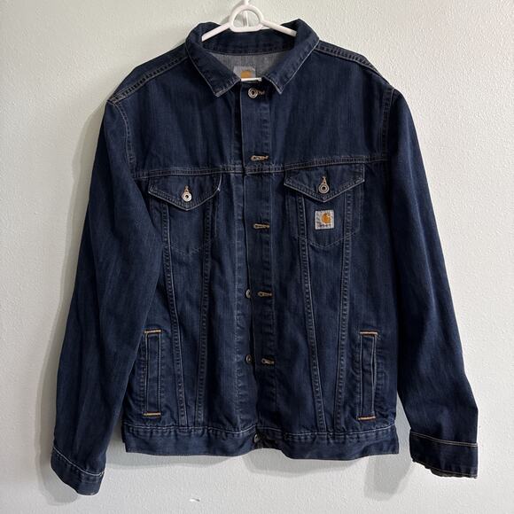 Carhartt Women's Blue Denim Button Up Utility Jean Jacket Sz: Large Tall RN14806 - Picture 1 of 4